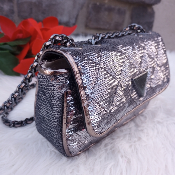 Guess Sequin Pewter Mini Cessily Crossbody Bag - Picture 6 of 16